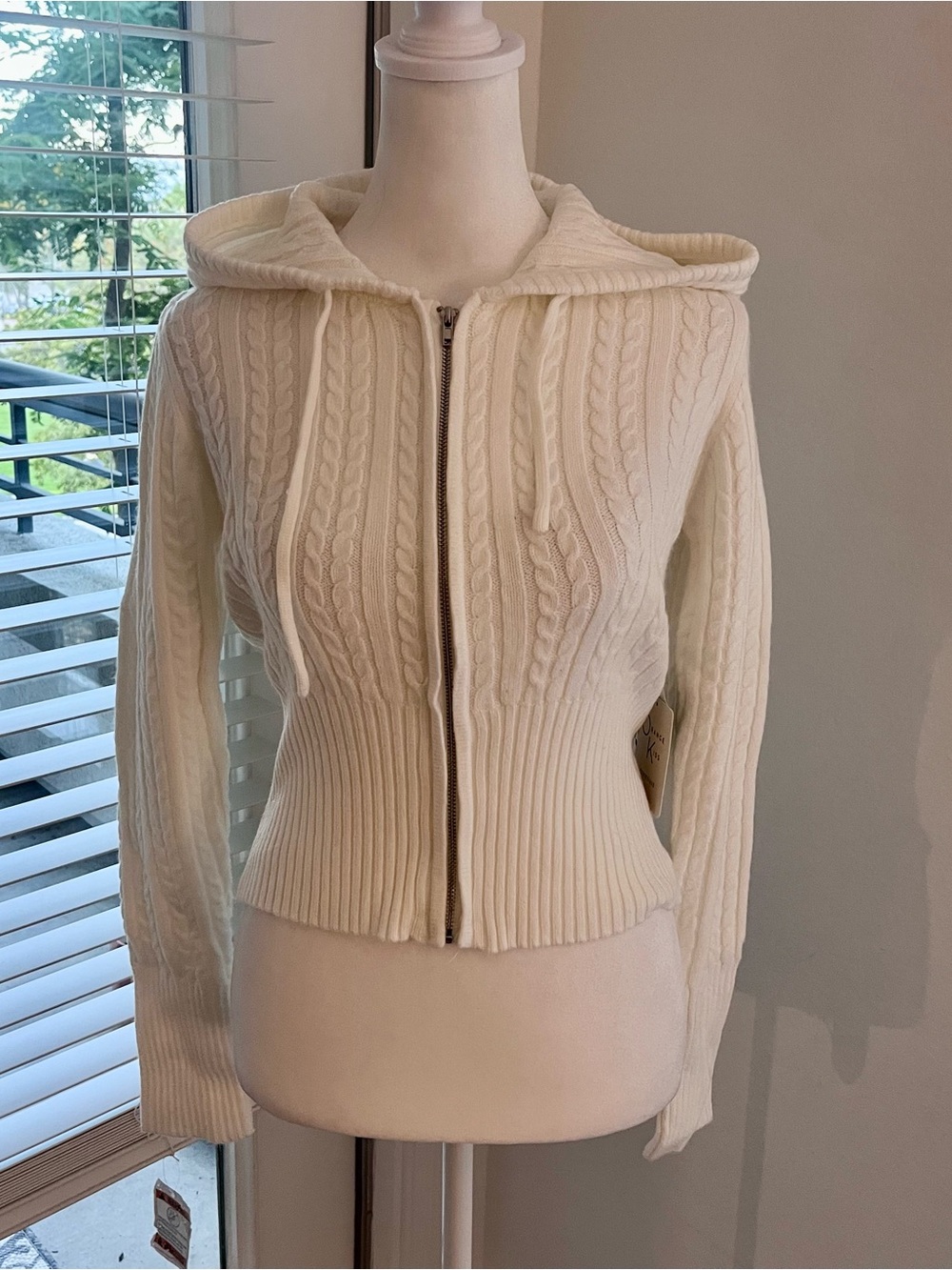Cream Cable-Knit Zip Hoodie Cardigan